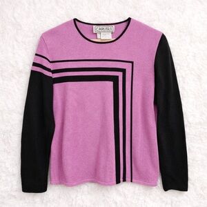 Carlisle Purple & Black Geometric Knit Sweater Large Art Teacher Chic Vintage